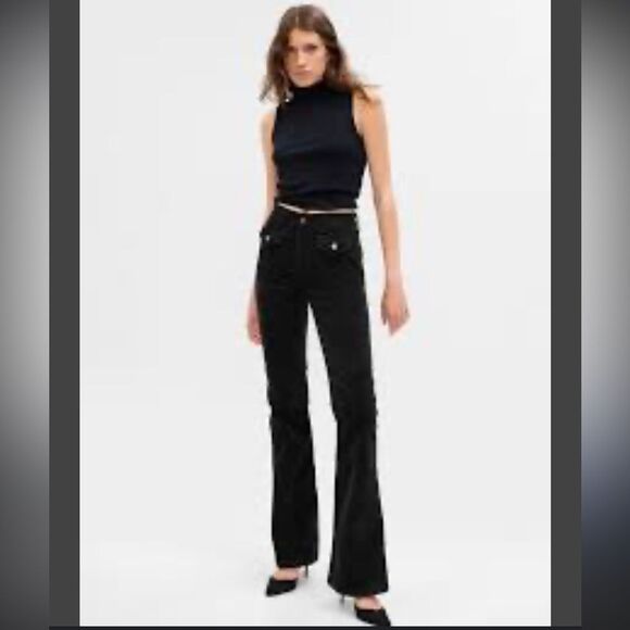 GAP Size 33/16 Regular High Rise Corduroy '70s Flare Pants Black - Picture 1 of 11